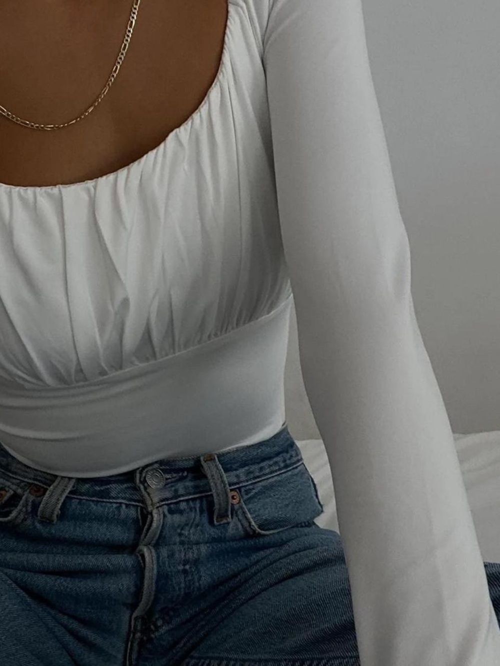 Princess Polly White Scoop-Neck Long Sleeve Bodysuit